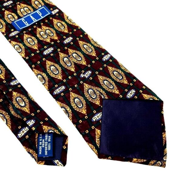 Gap Silk Tie Print Maroon Red Geometric‎ - Picture 6 of 7